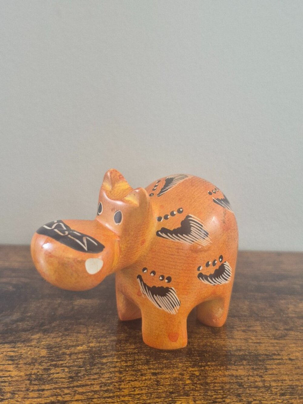 Hippo Soapstone Sculpture Paperweight Hand Carved orange with black 3.5 inches